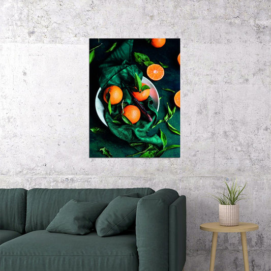 Fresh Mandarin Still Life Poster Rustic Kitchen Art Farmhouse Decor Modern Food Wall Print - xonomax