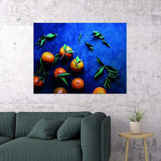 Tangerine Winter Print Colorful Eclectic Kitchen Poster Blue Mandarin Still Life Bold Modern Art Rustic Kitchen Wall Decor Fruit Aesthetic Print - xonomax