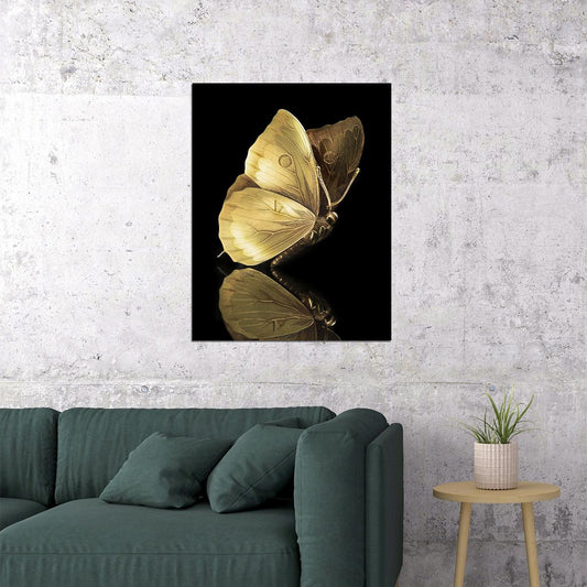 Golden Butterfly Poster Elegant Minimalist Insect Art Luxury Black and Gold Wall Decor Print - xonomax