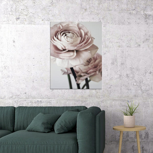 Simple Vintage Pink Rose Flower Poster Dreamy Print Romantic Poster Soft Pastel Botanical Art Shabby Chic Wall Decor Print - xonomax