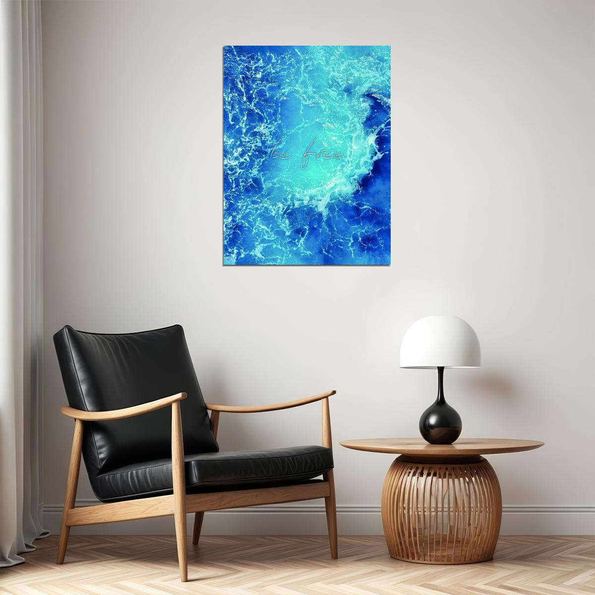 Be Free Ocean Waves Motivational Poster Tranquil Sea Art Inspirational Coastal Blue Nature Wall Decor Print - xonomax