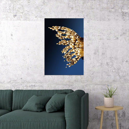 Golden Crystal Butterfly Wing Left Half Poster Luxury Abstract Nature Art Elegant Wall Decor Print - xonomax