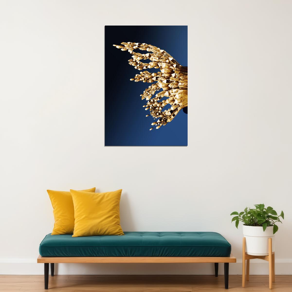 Golden Crystal Butterfly Wing Left Half Poster Luxury Abstract Nature Art Elegant Wall Decor Print - xonomax