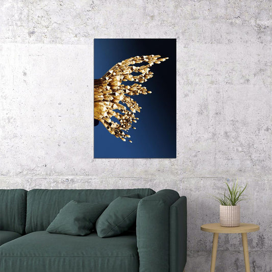 Golden Crystal Butterfly Wing Right Half Poster Luxury Abstract Nature Art Elegant Wall Decor Print - xonomax