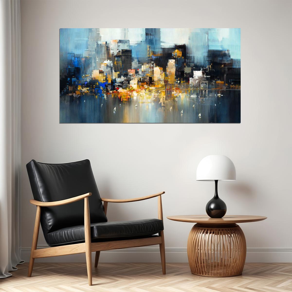 Abstract City Lights Poster Modern Urban Skyline Art Vibrant Nightscape Wall Decor Print - xonomax