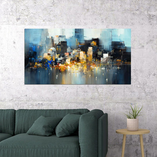 Abstract City Lights Poster Modern Urban Skyline Art Vibrant Nightscape Wall Decor Print - xonomax