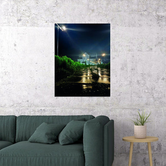 Night Street Photography Poster Quiet Urban Landscape Minimalist City Wall Art Print - xonomax