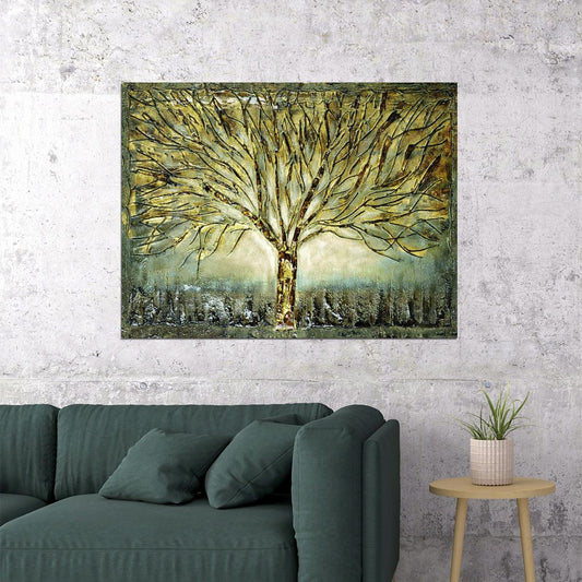 Golden Tree Abstract Poster Elegant Textured Art Luxury Botanical Nature Wall Decor Print - xonomax