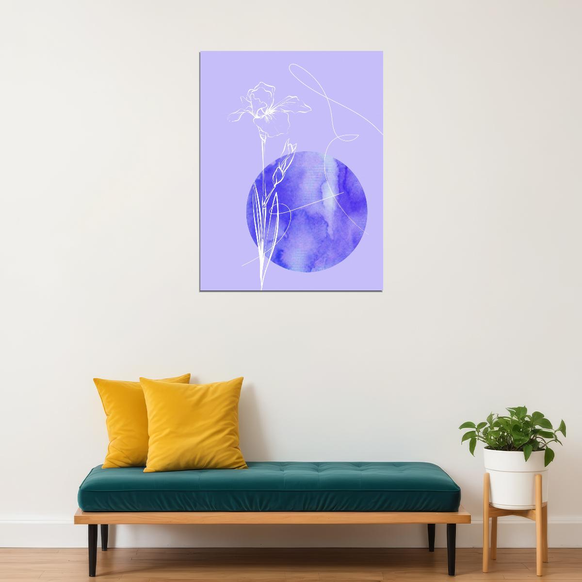 Abstract Botanical Line Art Poster Minimalist Purple Floral Modern Wall Decor Print - xonomax