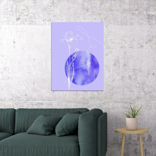 Abstract Botanical Line Art Poster Minimalist Purple Floral Modern Wall Decor Print - xonomax