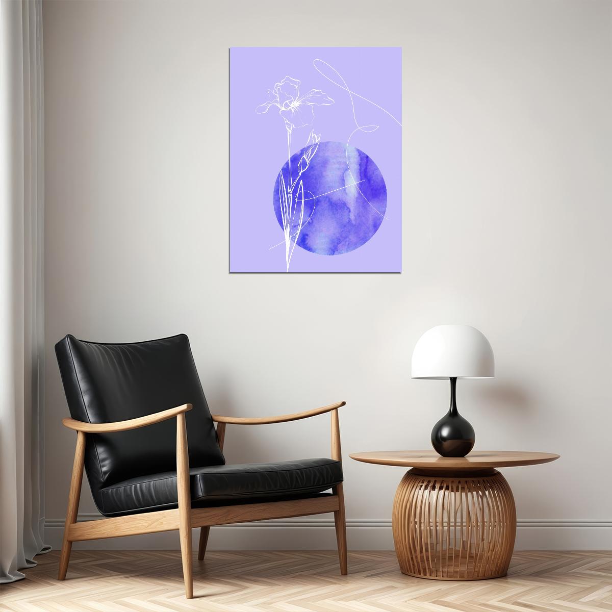 Abstract Botanical Line Art Poster Minimalist Purple Floral Modern Wall Decor Print - xonomax