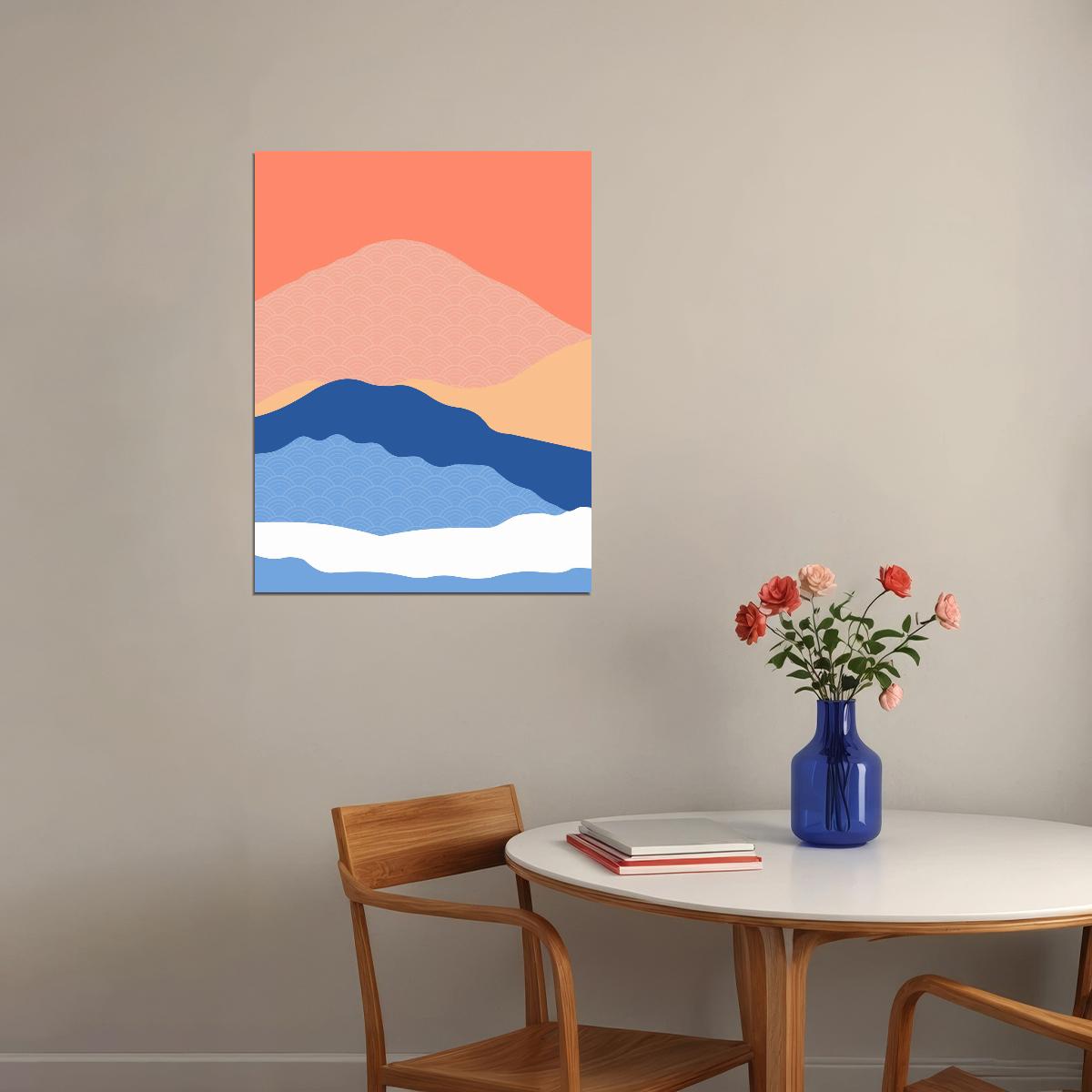 Minimalist Mountain Landscape Poster Modern Abstract Nature Art Pastel Wall Decor Print - xonomax