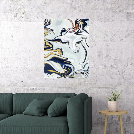 Marble Swirl Abstract Poster Elegant Fluid Art Contemporary Modern Wall Decor Print - xonomax