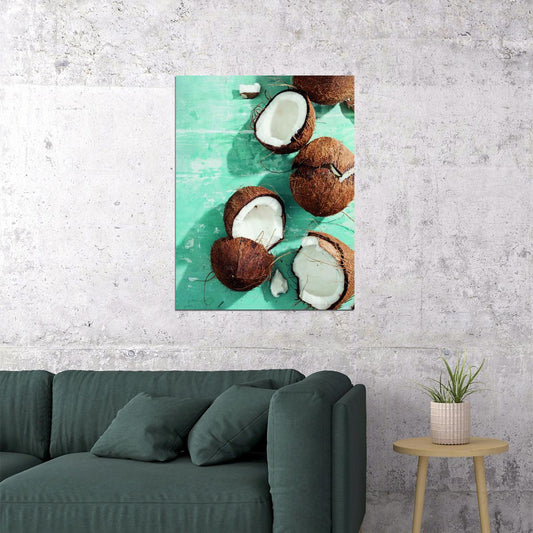 Rustic Coconut Still Life Poster Tropical Kitchen Decor Vintage Food Art Wall Print - xonomax