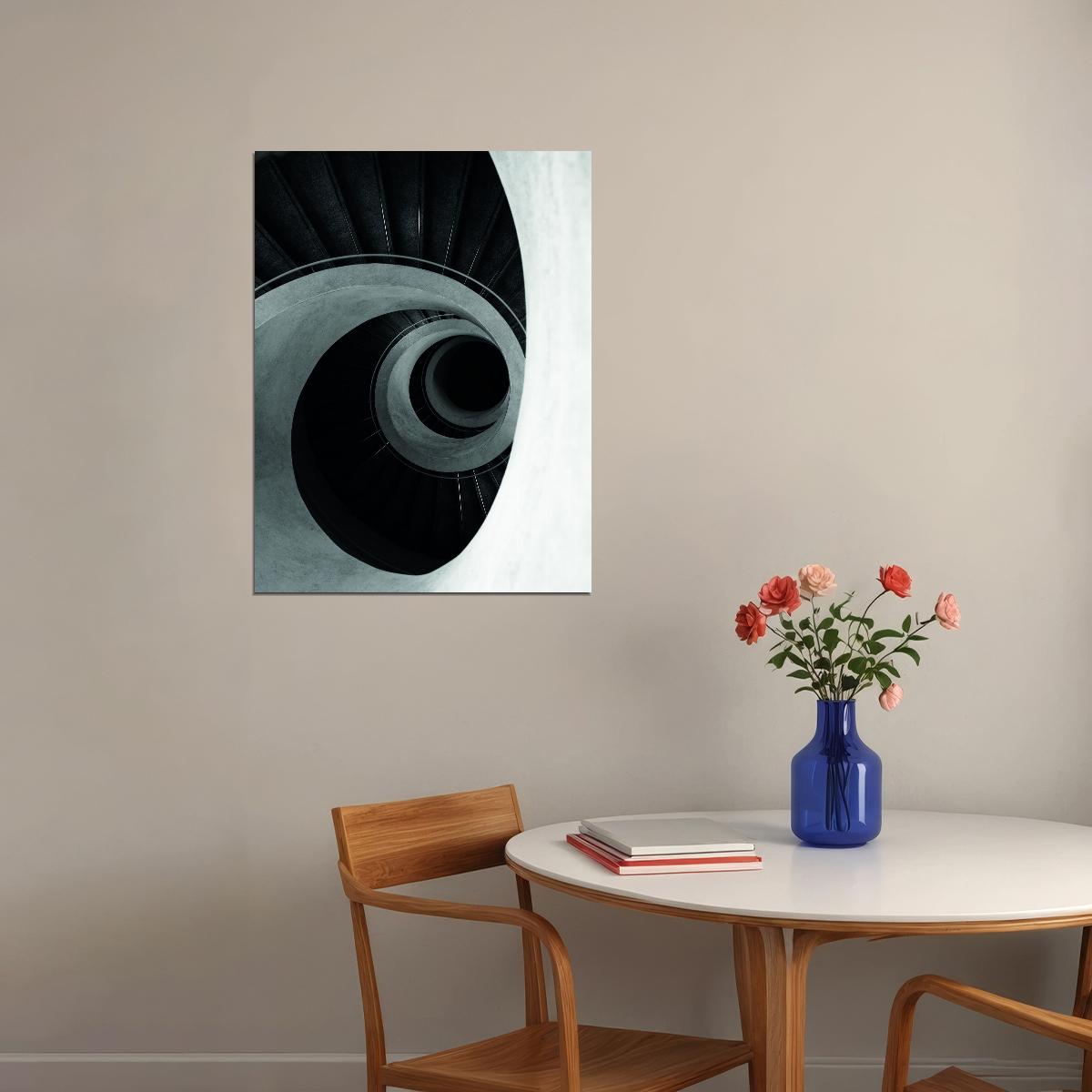 Abstract Spiral Architecture Poster Black and White Modern Minimalist Wall Decor Print - xonomax