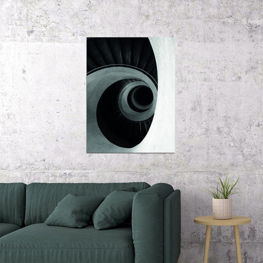 Abstract Spiral Architecture Poster Black and White Modern Minimalist Wall Decor Print - xonomax