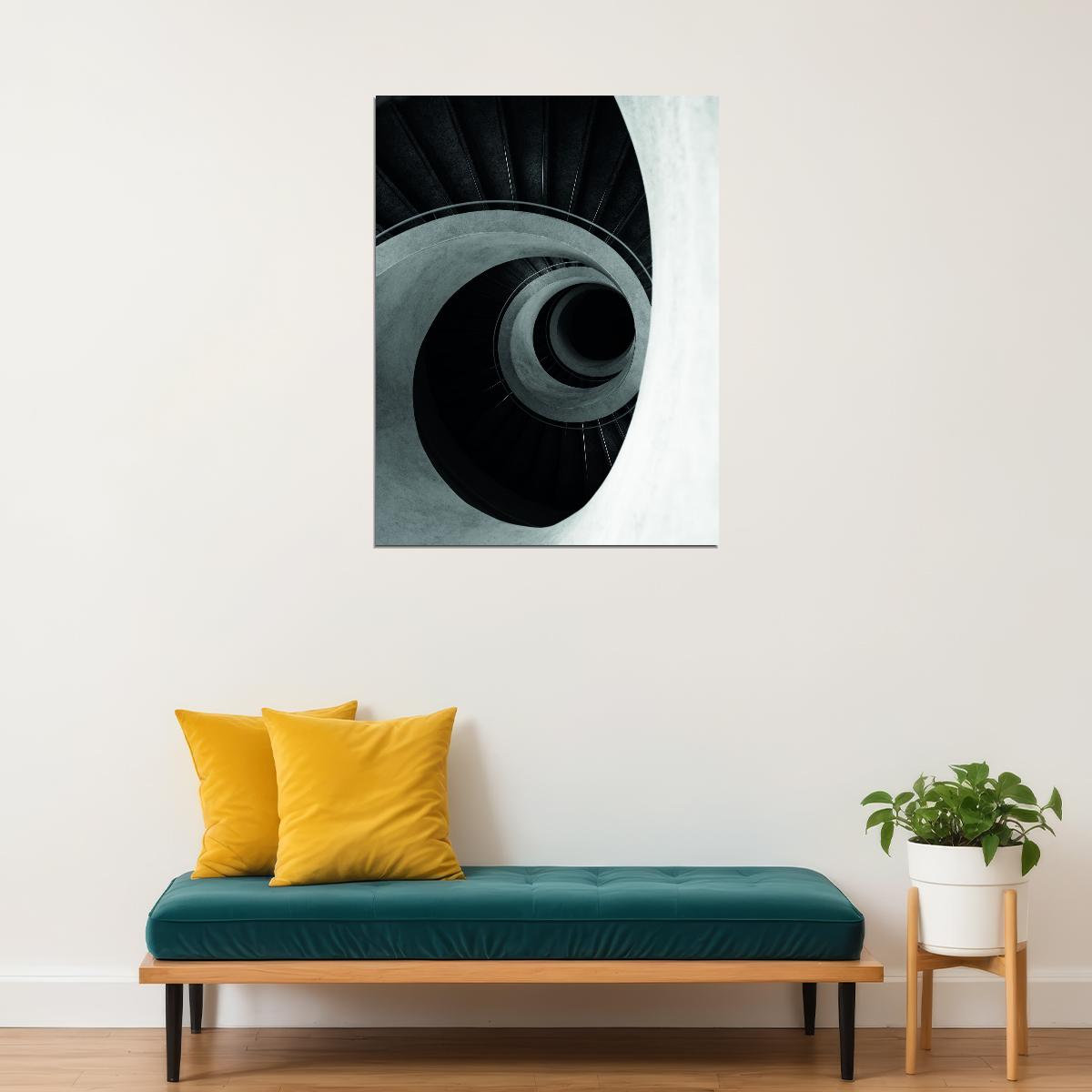 Abstract Spiral Architecture Poster Black and White Modern Minimalist Wall Decor Print - xonomax