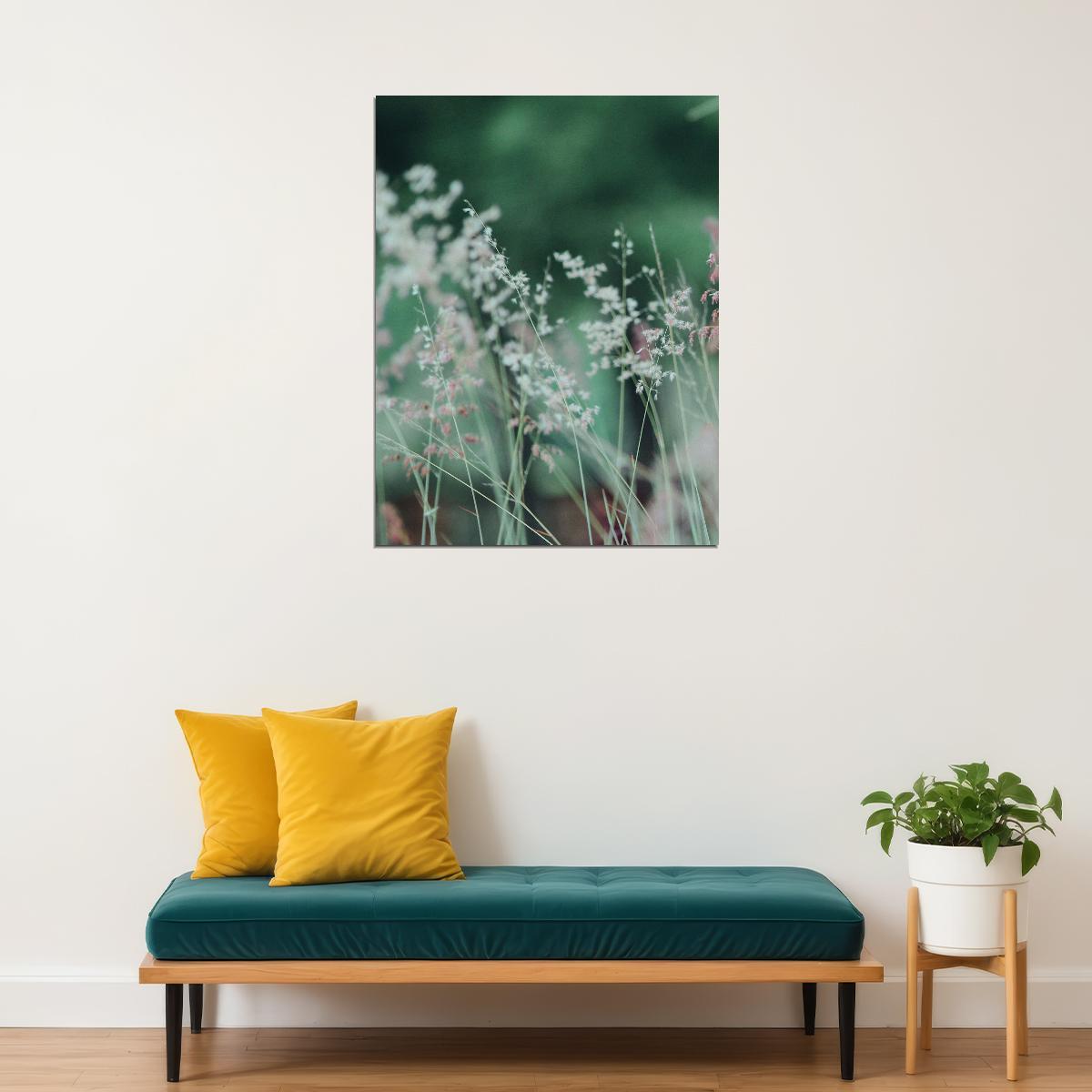 Dreamy Wildflower Poster White Pink Flowers Spring Botanical Art Nature Abstract Wall Decor Print - xonomax
