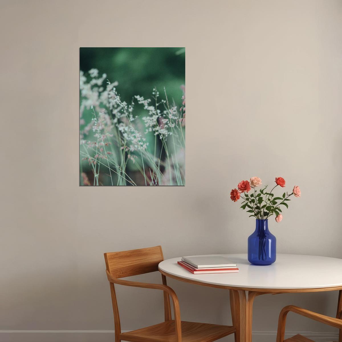 Dreamy Wildflower Poster White Pink Flowers Spring Botanical Art Nature Abstract Wall Decor Print - xonomax