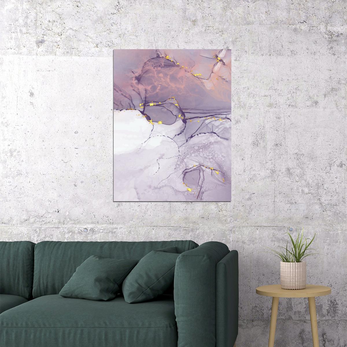 Dreamy Abstract Marble Poster Purple and White Gold Veins Modern Wall Art Decor Print - xonomax