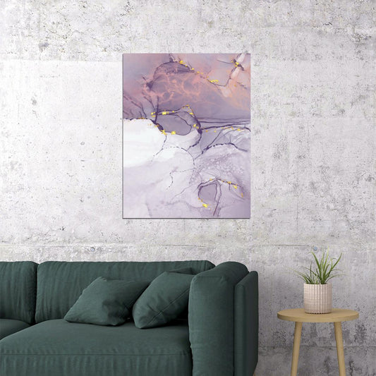 Dreamy Abstract Marble Poster Purple and White Gold Veins Modern Wall Art Decor Print - xonomax