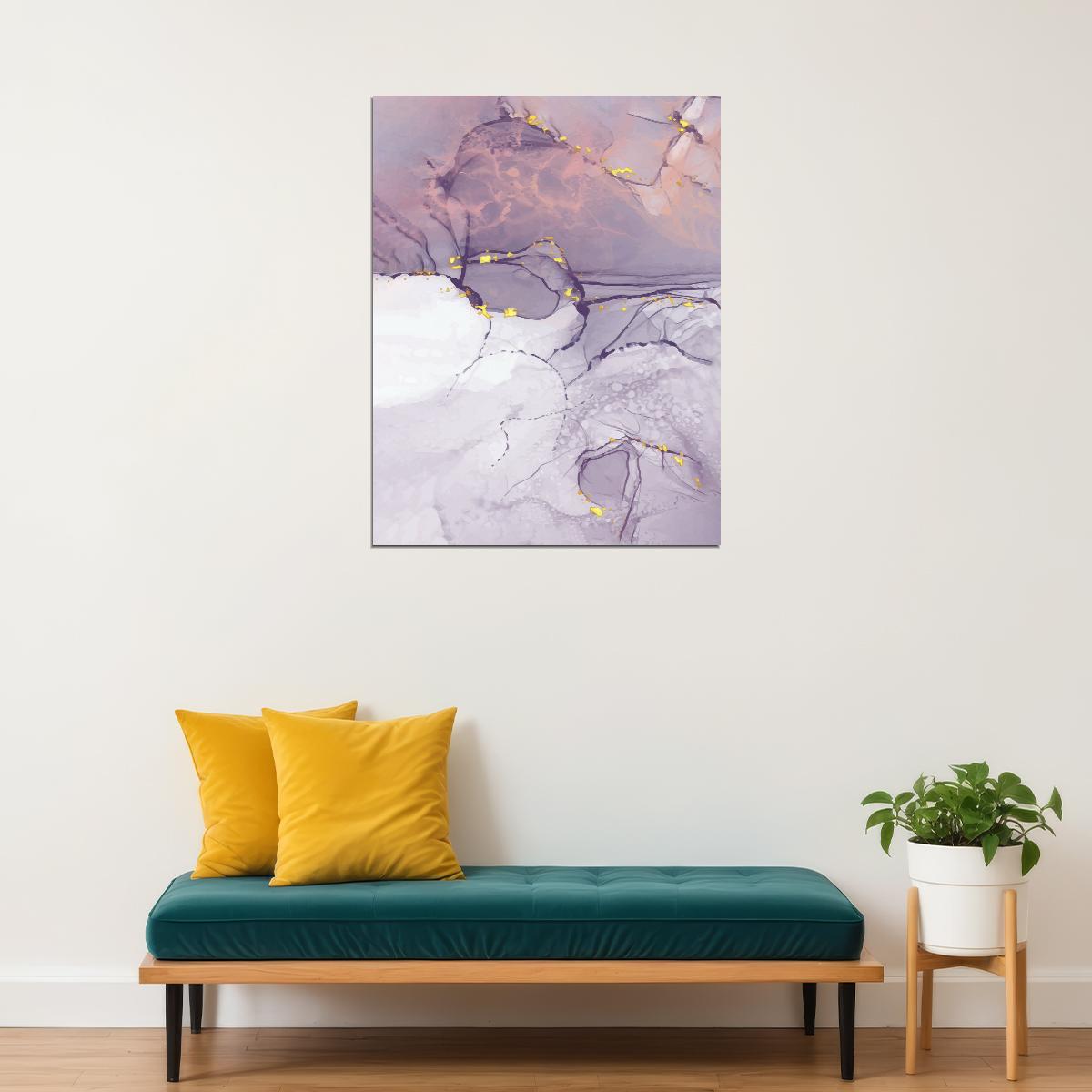 Dreamy Abstract Marble Poster Purple and White Gold Veins Modern Wall Art Decor Print - xonomax