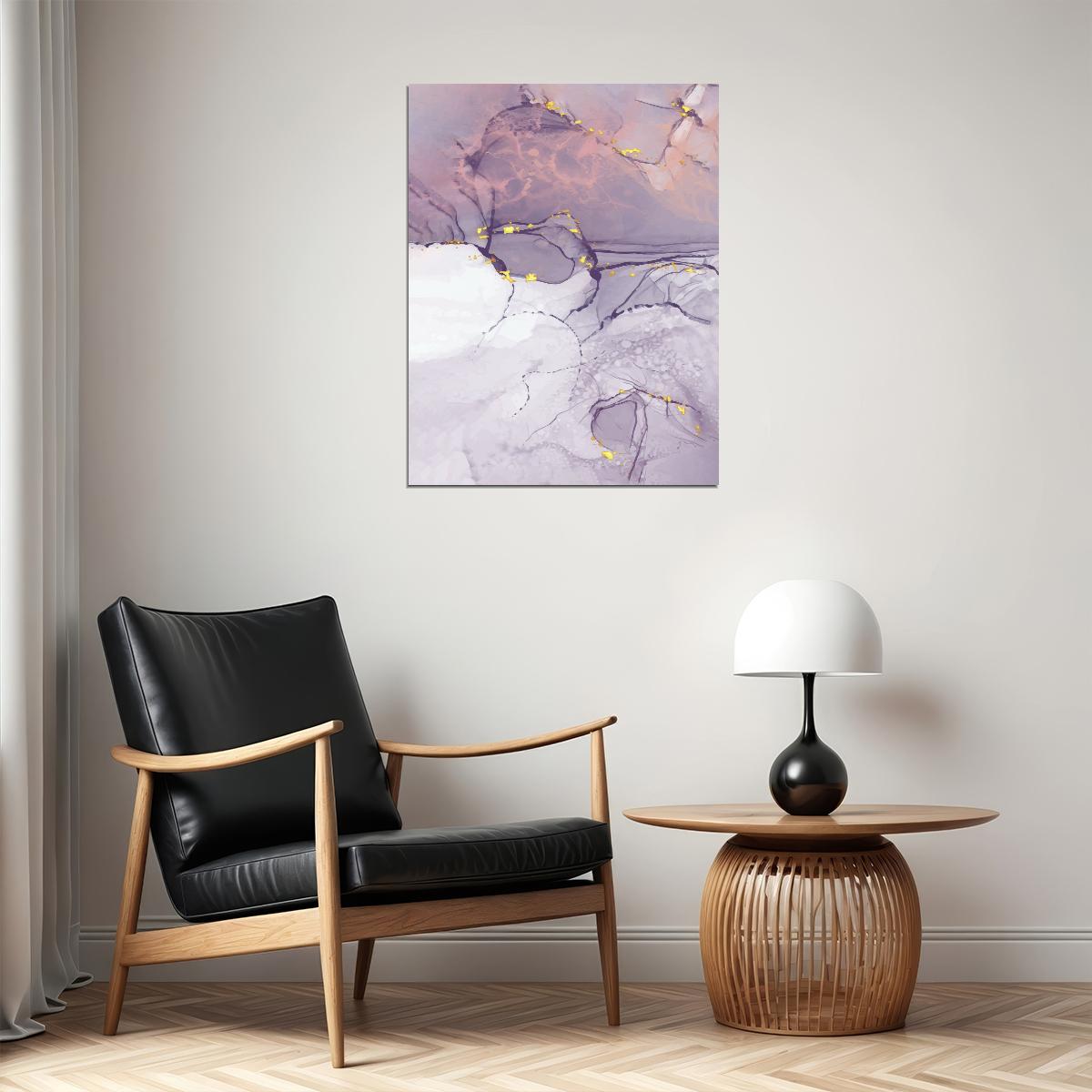 Dreamy Abstract Marble Poster Purple and White Gold Veins Modern Wall Art Decor Print - xonomax