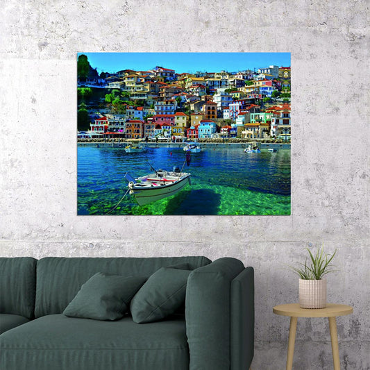 Colorful Coastal Village Poster Italian Seaside Photography Vibrant Wall Decor Print - xonomax