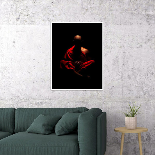 Meditative Monk Poster Dark Minimalist Photography Spiritual Zen Wall Art Decor Print - xonomax