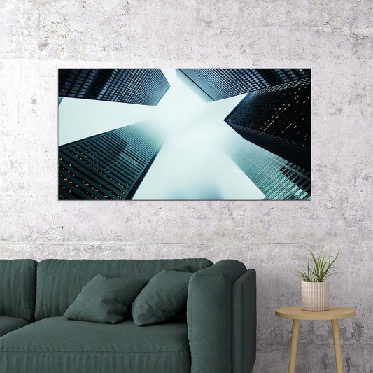 Abstract Skyscrapers Poster Modern Urban Architecture Geometric Perspective Wall Decor Print - xonomax