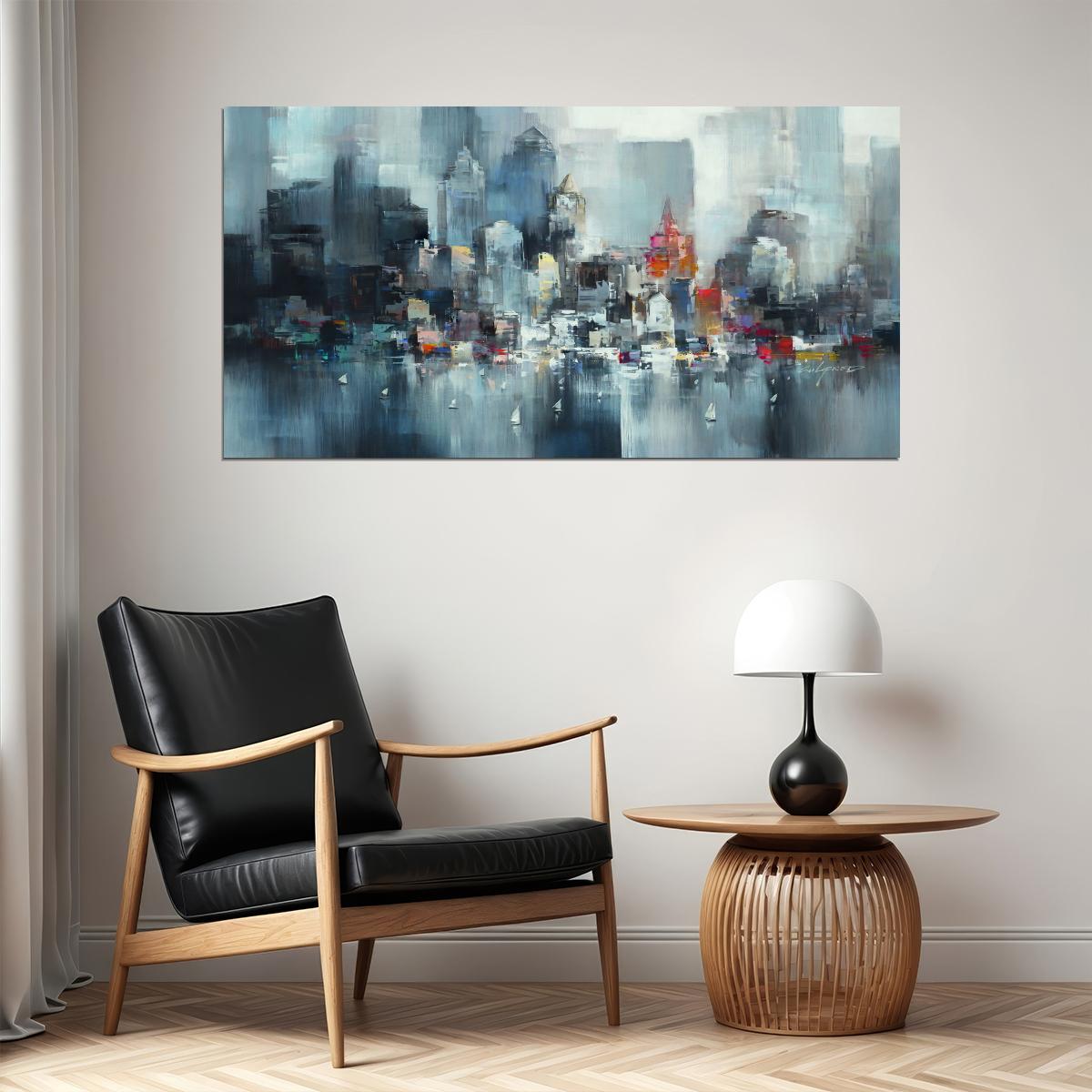 Abstract Cityscape Watercolor Poster Vibrant Urban Art Modern Impressionist Wall Decor Print - xonomax