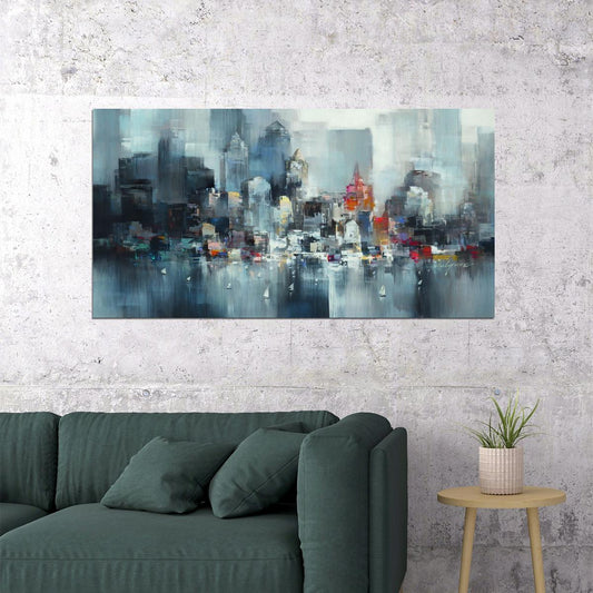 Abstract Cityscape Watercolor Poster Vibrant Urban Art Modern Impressionist Wall Decor Print - xonomax