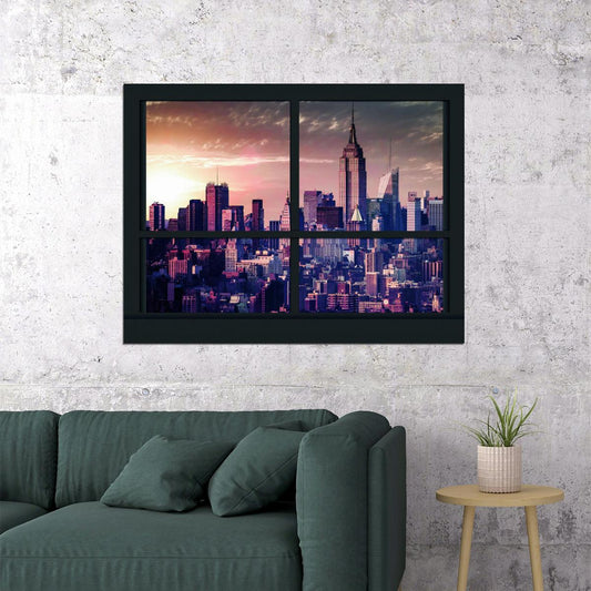 New York City Window View Poster Urban Skyline Photography Classic NYC Wall Art Print - xonomax