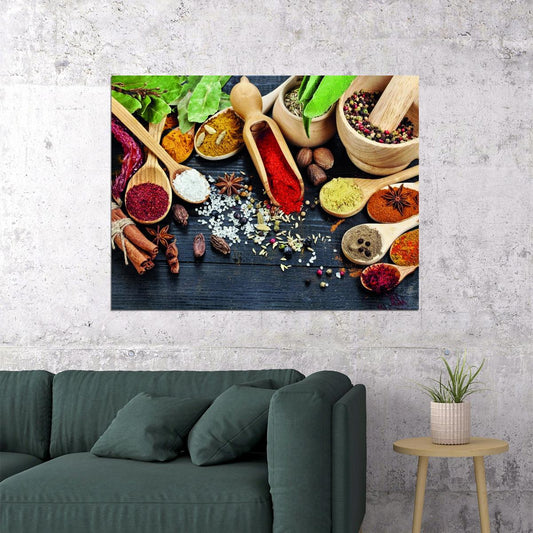Spices and Herbs Poster Colorful Culinary Art Rustic Kitchen Wall Decor Print - xonomax