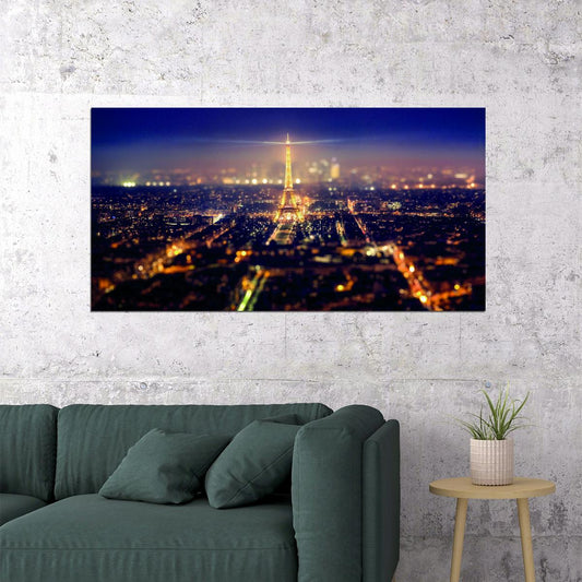 Paris Skyline at Night Poster Eiffel Tower Cityscape Photography Romantic Wall Decor Print - xonomax