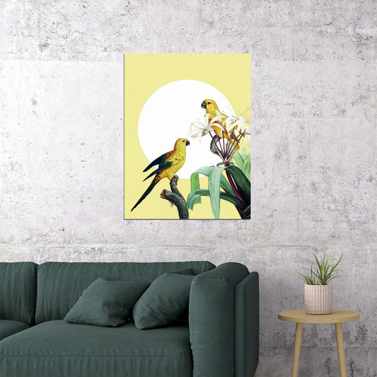 Tropical Yellow Macaw Parrot Birds Vintage Illustration Print Drawing Nature Artwork Bird Wall Decor Print - xonomax