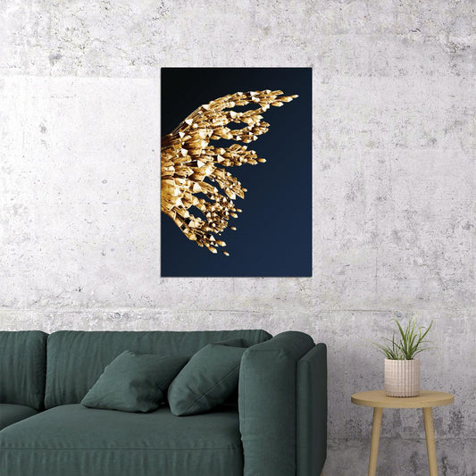 Golden Crystal Butterfly Wing Left Half Poster Luxury Abstract Nature Art Elegant Wall Decor Print - xonomax