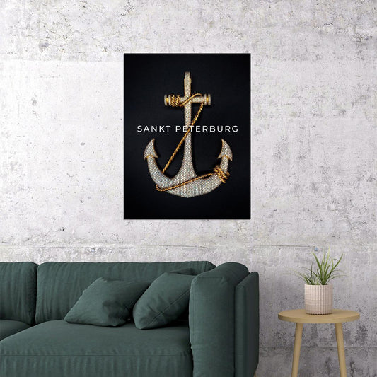Sankt Petersburg Anchor Poster Elegant Nautical Art Black and Gold City Decor Print - xonomax