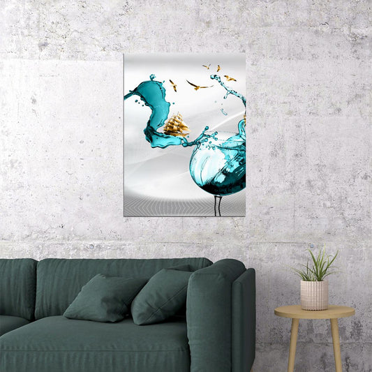 Dynamic Water Splash Poster Abstract Liquid Art Contemporary Wall Decor Print - xonomax