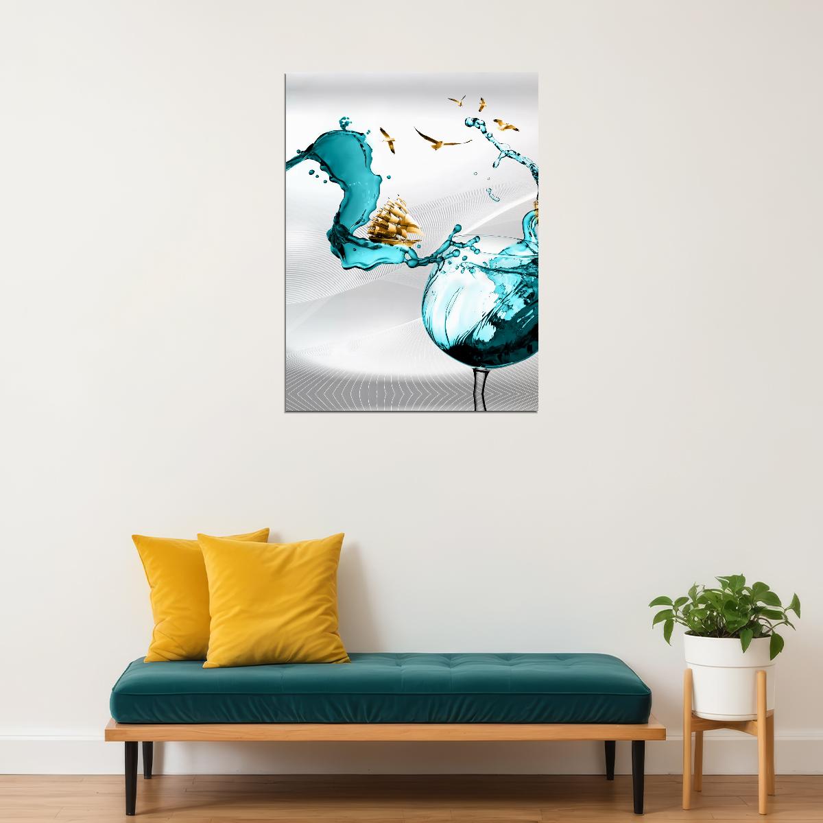 Dynamic Water Splash Poster Abstract Liquid Art Contemporary Wall Decor Print - xonomax