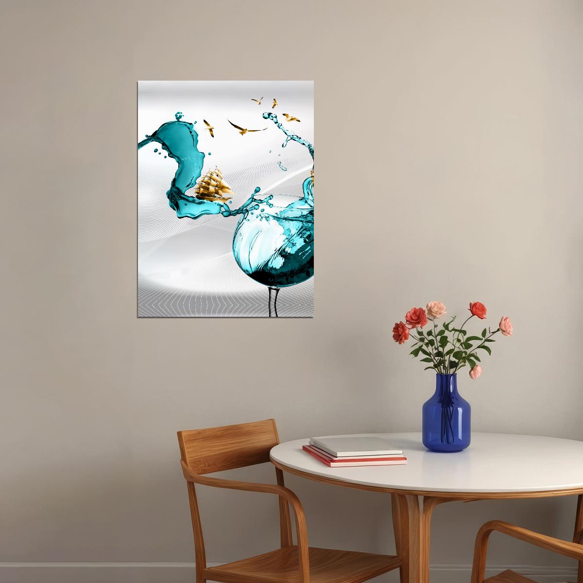 Dynamic Water Splash Poster Abstract Liquid Art Contemporary Wall Decor Print - xonomax