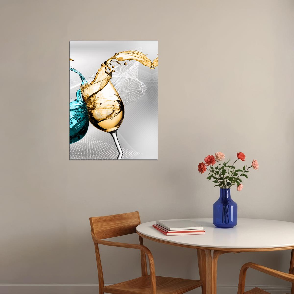 Wine and Water Glass Splash Poster Abstract Elegant Drink Art Modern Wall Decor Print - xonomax
