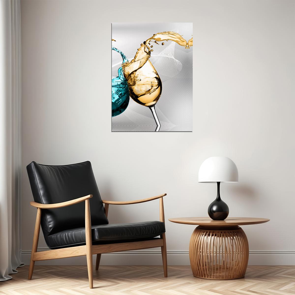Wine and Water Glass Splash Poster Abstract Elegant Drink Art Modern Wall Decor Print - xonomax