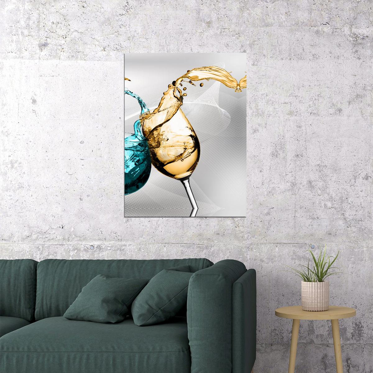 Wine and Water Glass Splash Poster Abstract Elegant Drink Art Modern Wall Decor Print - xonomax