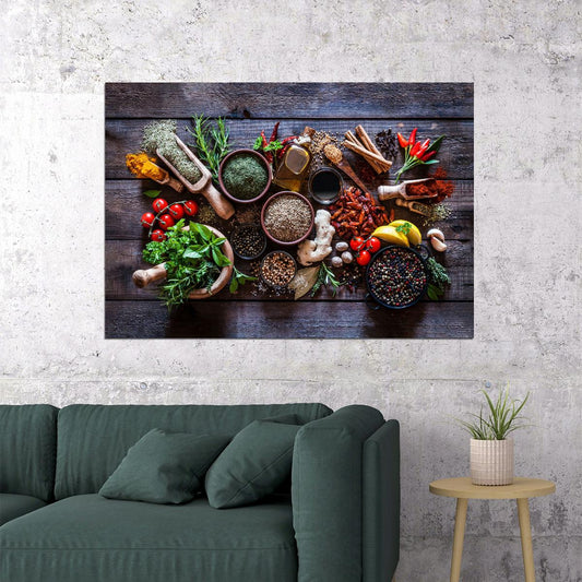 Rustic Food Ingredients Poster Culinary Kitchen Decor Rustic Organic Food Art Wall Print - xonomax