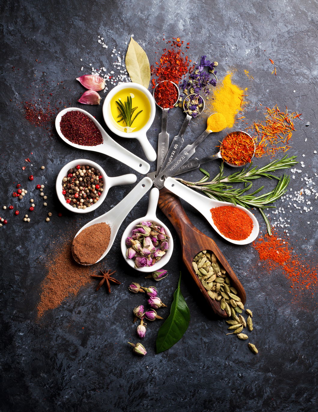 Spices and Herbs Arrangement Poster Rustic Culinary Art Vibrant Kitchen Wall Decor Print - xonomax