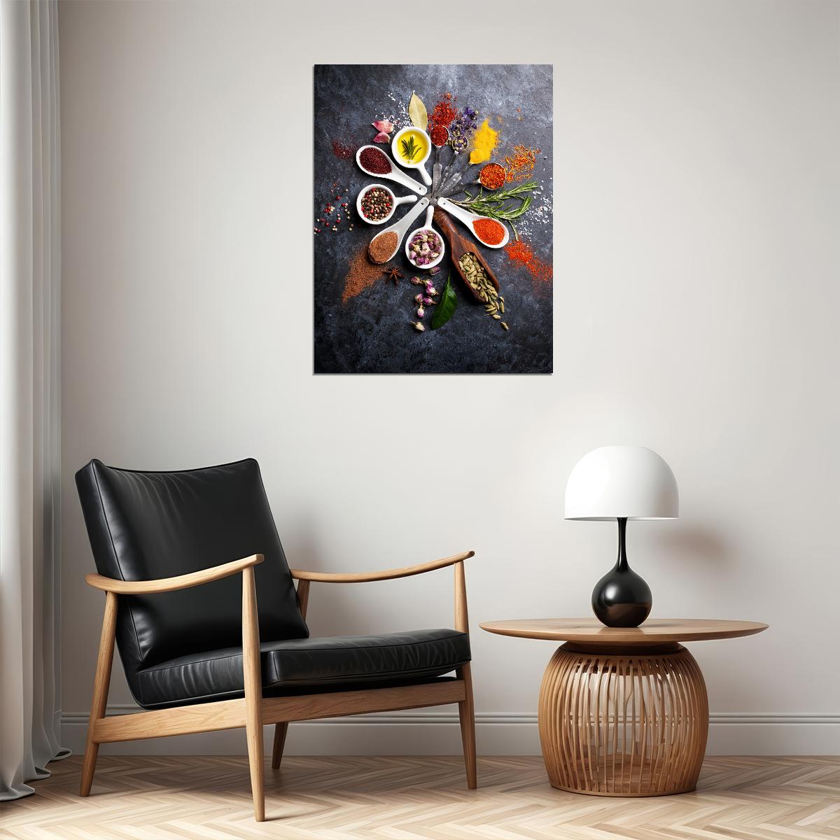 Spices and Herbs Arrangement Poster Rustic Culinary Art Vibrant Kitchen Wall Decor Print - xonomax