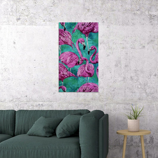 Eclectic Retro Pink Flamingo Watercolor Artwork Print Pattern Poster Tropical Bird Art Colorful Modern Wall Decor Print - xonomax