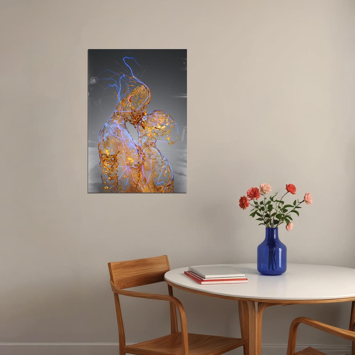Abstract Light Sculpture Poster Modern Art Illuminated Figure Contemporary Wall Decor Print - xonomax