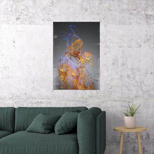 Abstract Light Sculpture Poster Modern Art Illuminated Figure Contemporary Wall Decor Print - xonomax